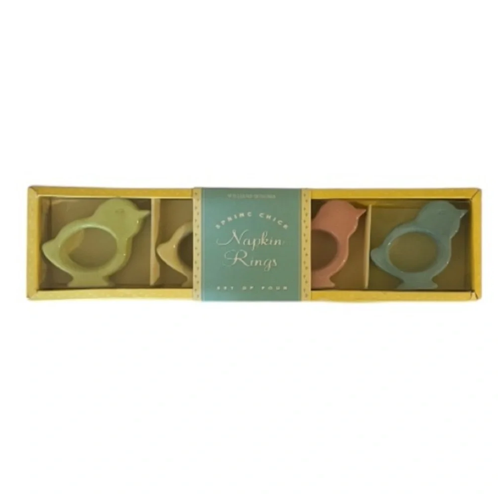 Williams Sonoma Pastel Easter Chick Napkin Rings Set::NIB::Rare